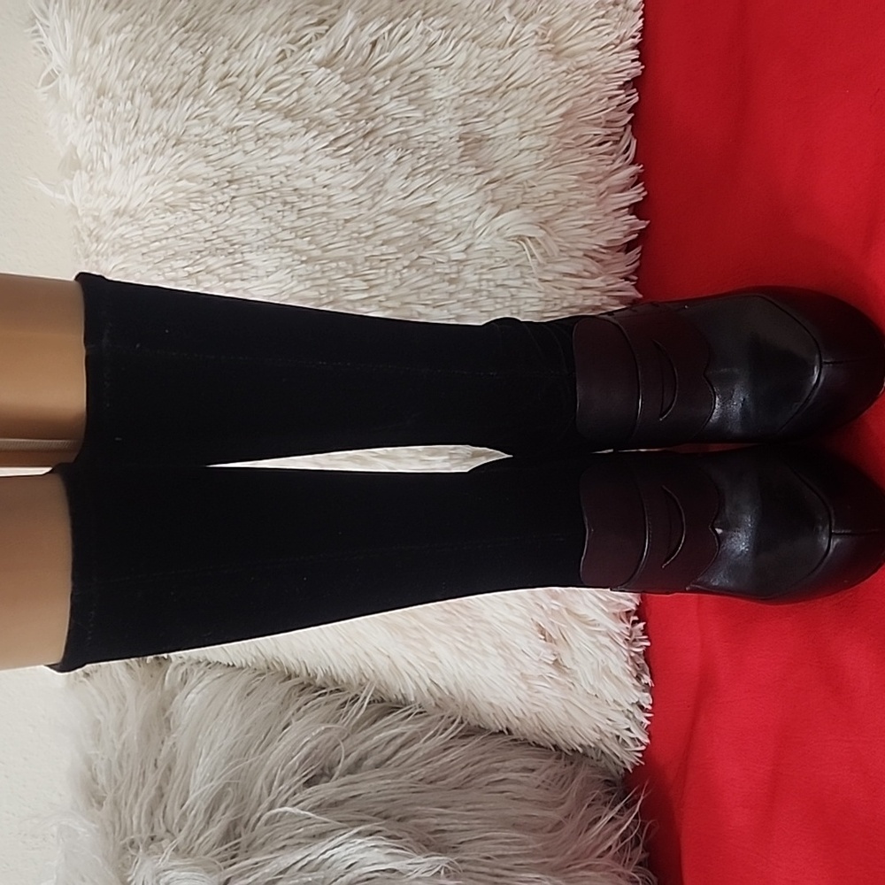 ALEXANDER WANG Boots Hannah Black Leather Velvet Sock Boots - Picture 7 of 10